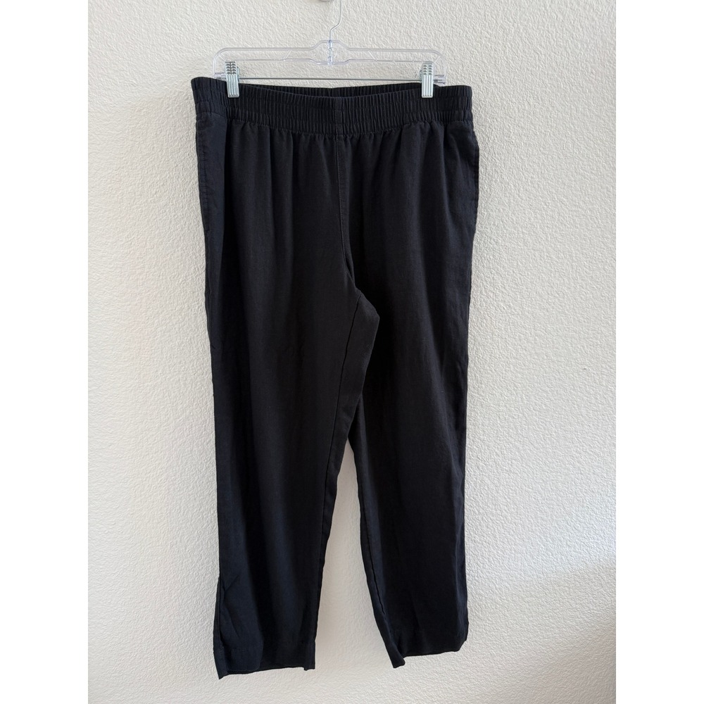 Old Navy Black Linen Blend High Rise Straight Leg Comfort Waistband Pants Large